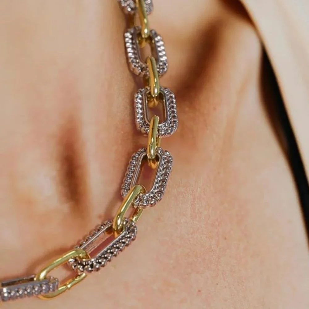 18k Gold Plated Double Twist Wire Gold and Silver 2 Tone Chain Necklaces